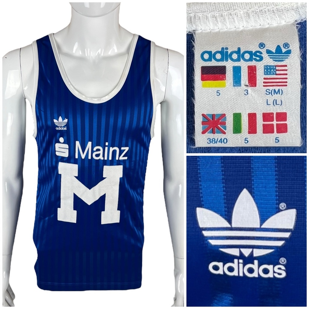 Adidas Mens Small Tank Top Blue Vintage Mainz Germany Ventex Striped Hungary